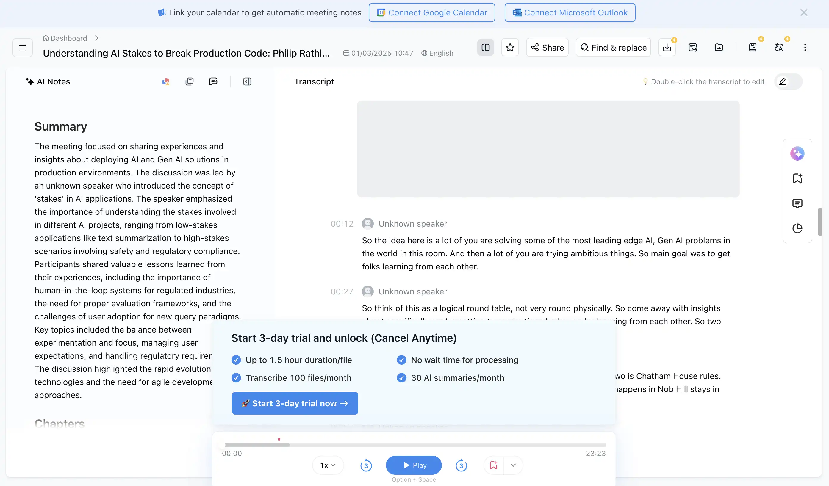 Notta interface screenshot