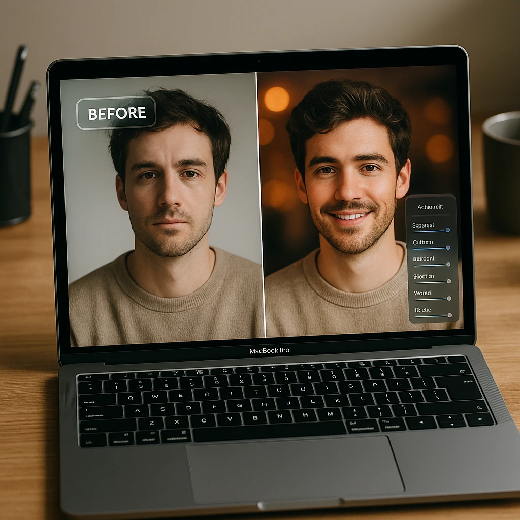 Before and after photo editing comparison showing AI object removal results