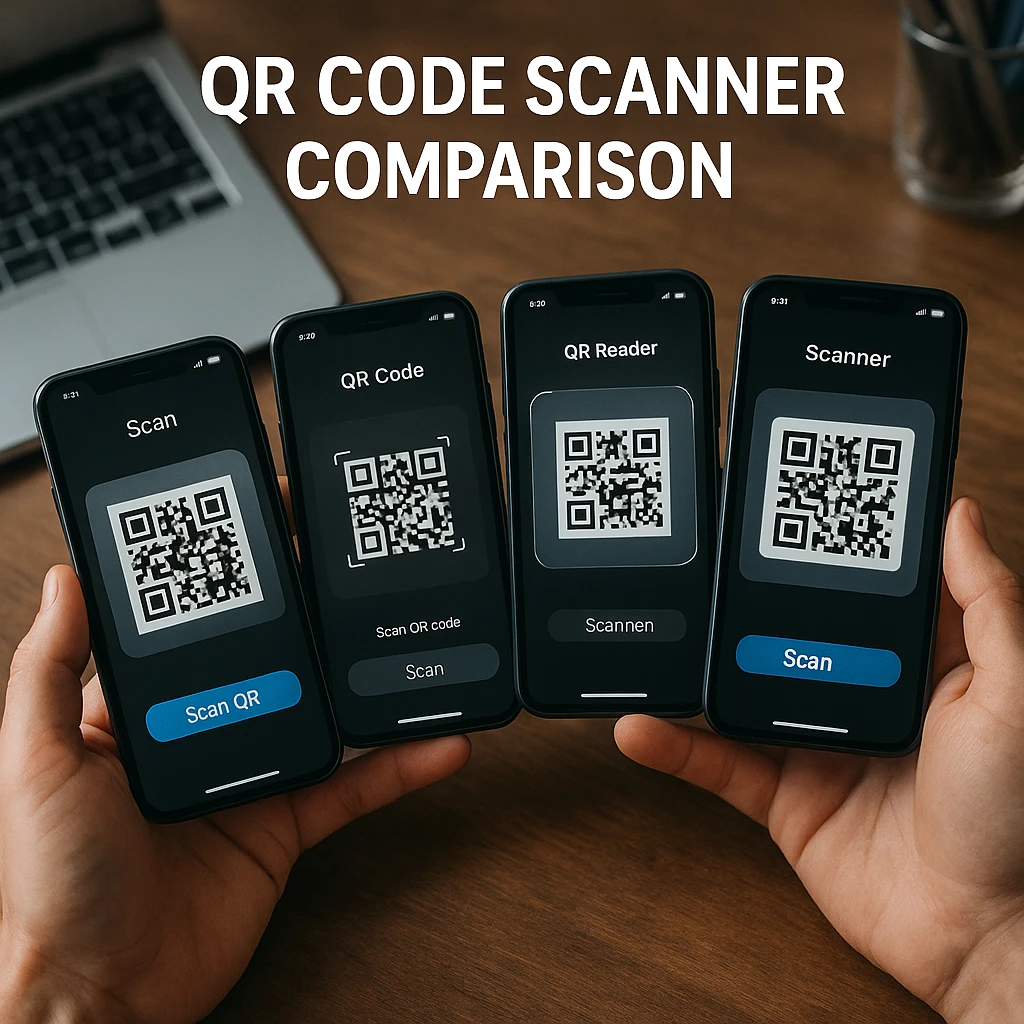 QR code scanner comparison showing different apps on mobile devices