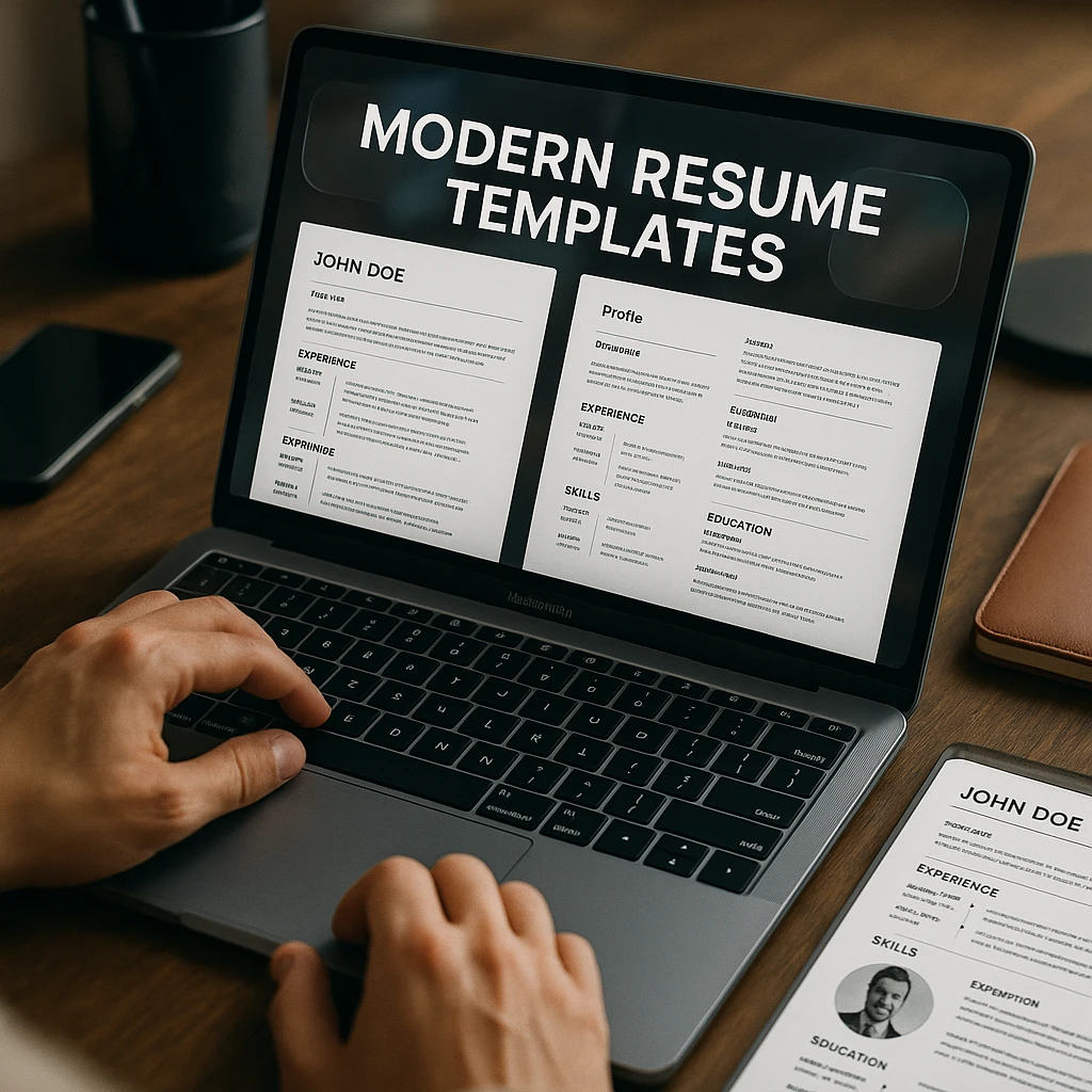 Modern resume templates displayed on screen