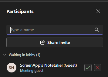ScreenApp Notetaker waiting in Microsoft Teams lobby