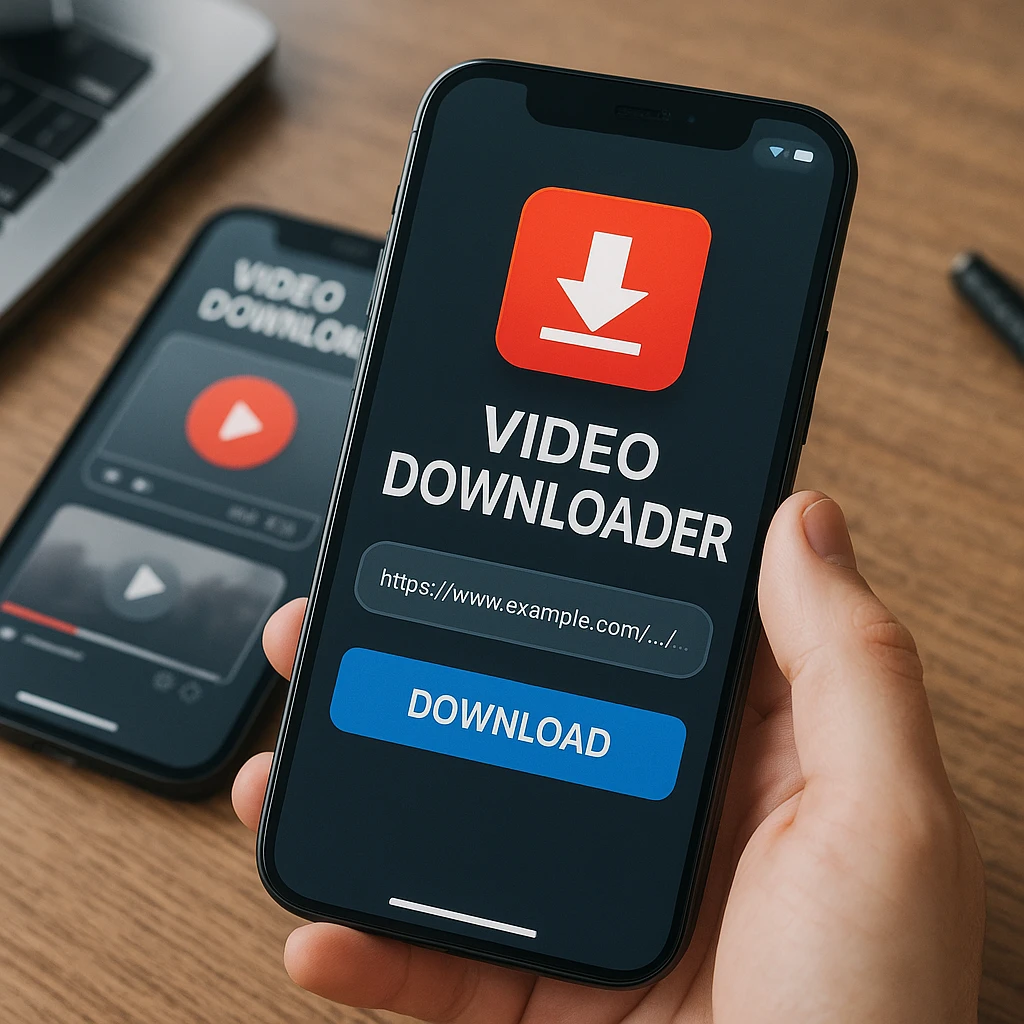 Mobile phones displaying various TikTok video downloader apps and interfaces