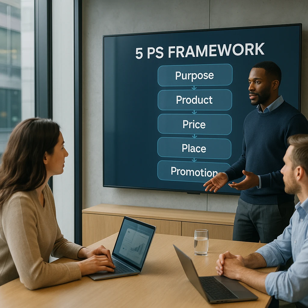 Modern meeting room with digital displays showing productivity metrics and meeting effectiveness