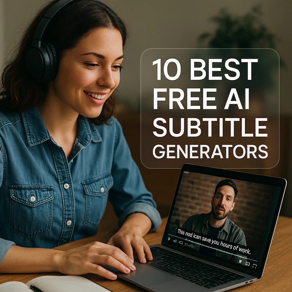 AI subtitle generation interface showing speech-to-text processing and subtitle editing tools
